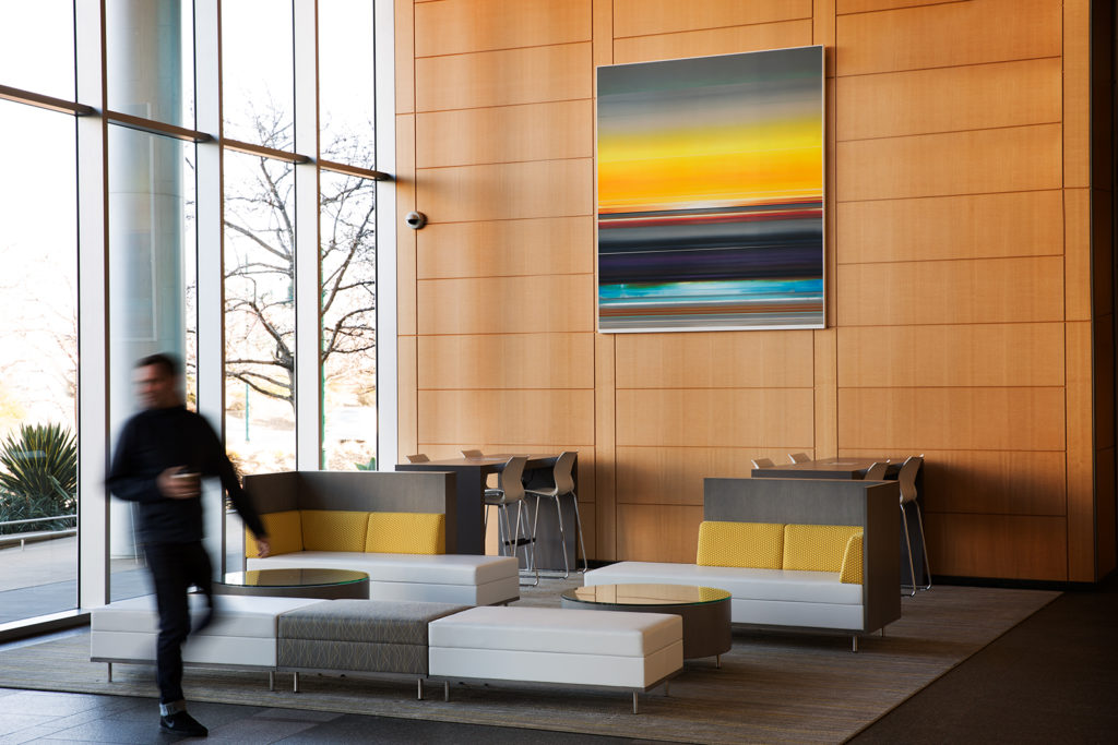 Lobby of 2100 Powell, Emeryville, CA | Artist: Micah Crandall-Bear (Photo credit: Mo Saito)